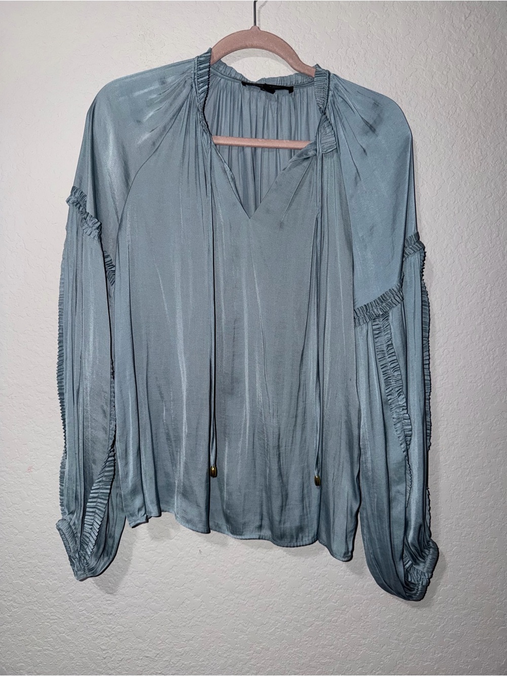 Marc New York Light Blue V-Neck Peasant Blouse with Tassel Ties